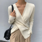 Slimming V-neckline Cross Knitted Sweater - Viexta
