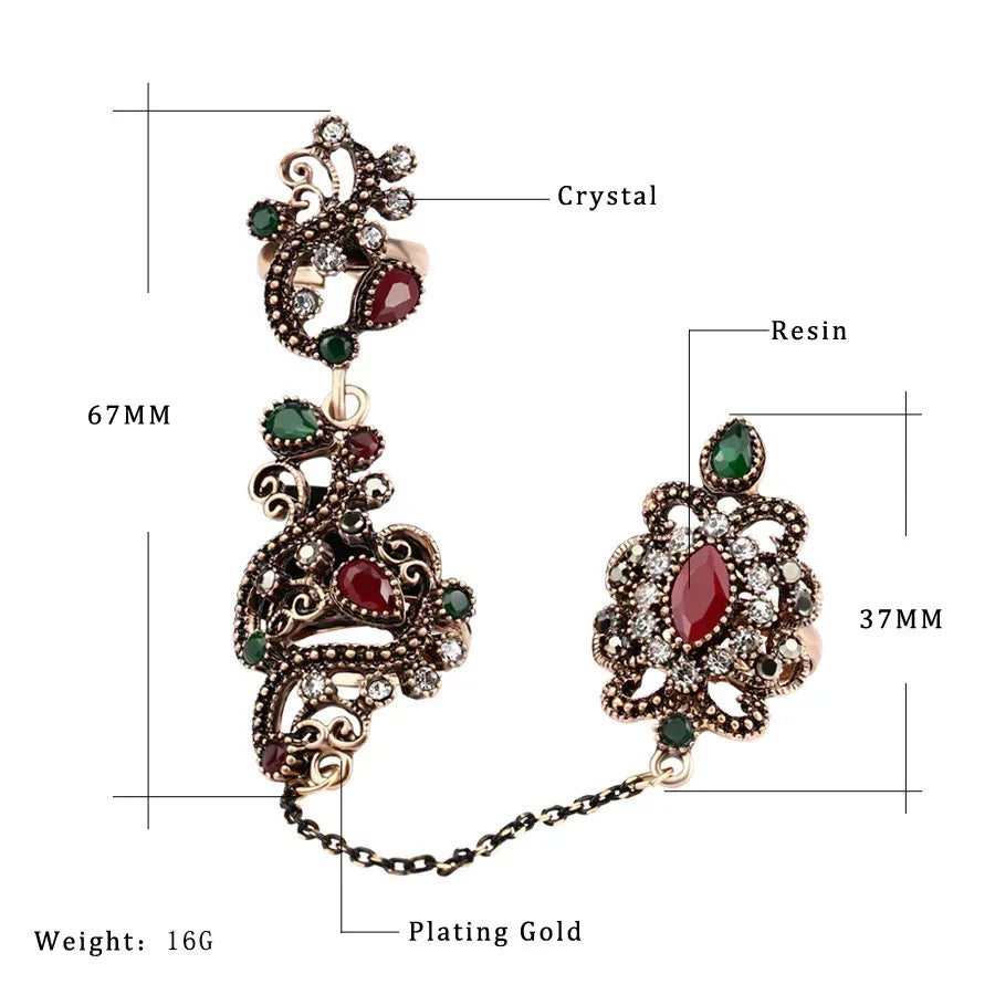 Resin Diamond Openwork Floral Vintage Ring - Viexta