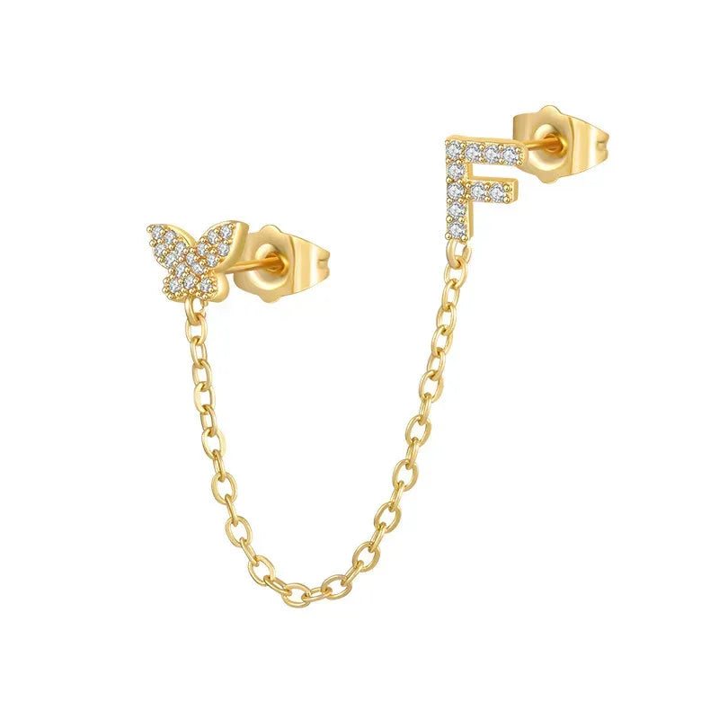 Women's Zircon Butterfly Alphabet One Piece Stud Earrings - Viexta