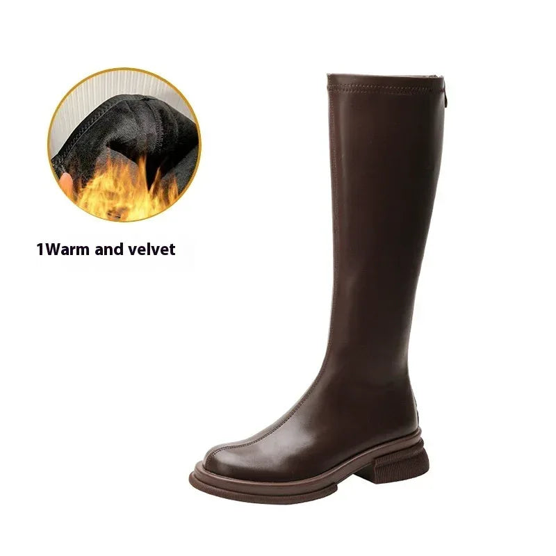 British Round Toe Solid Color Short Boots - Viexta