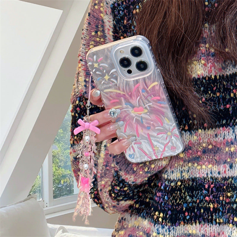 Double-layer Printed Feather Yarn Love Fireworks iPhone Case