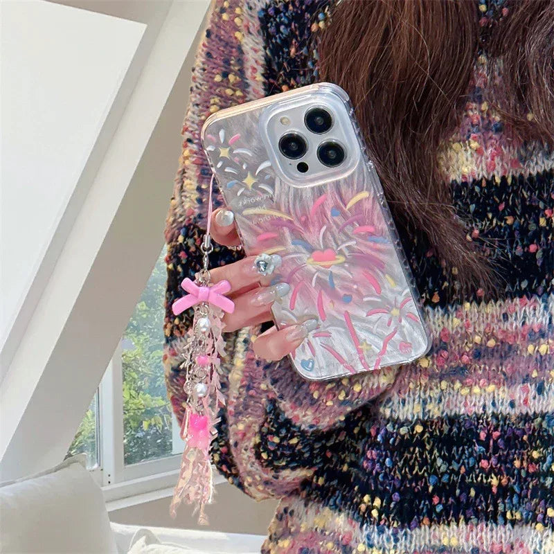 Double-layer Printed Feather Yarn Love Fireworks iPhone Case - Viexta
