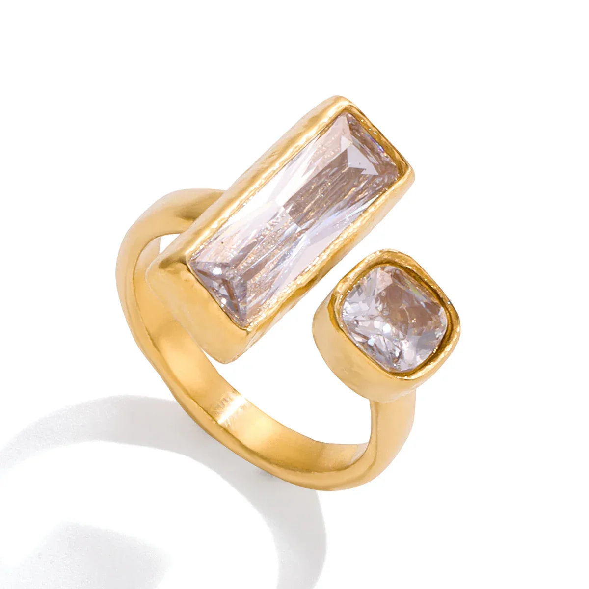 Uworld Minimalist 18K Gold-Square Zircon Rings