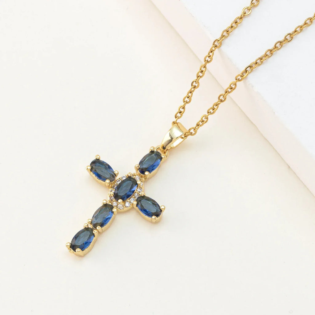 cross-pendant-colorful-zircon-delicate-chain - Viexta