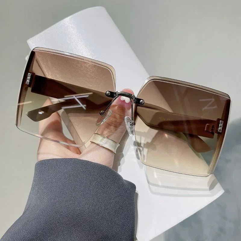 Square Rimless Cut Edge Sunglasses - Viexta