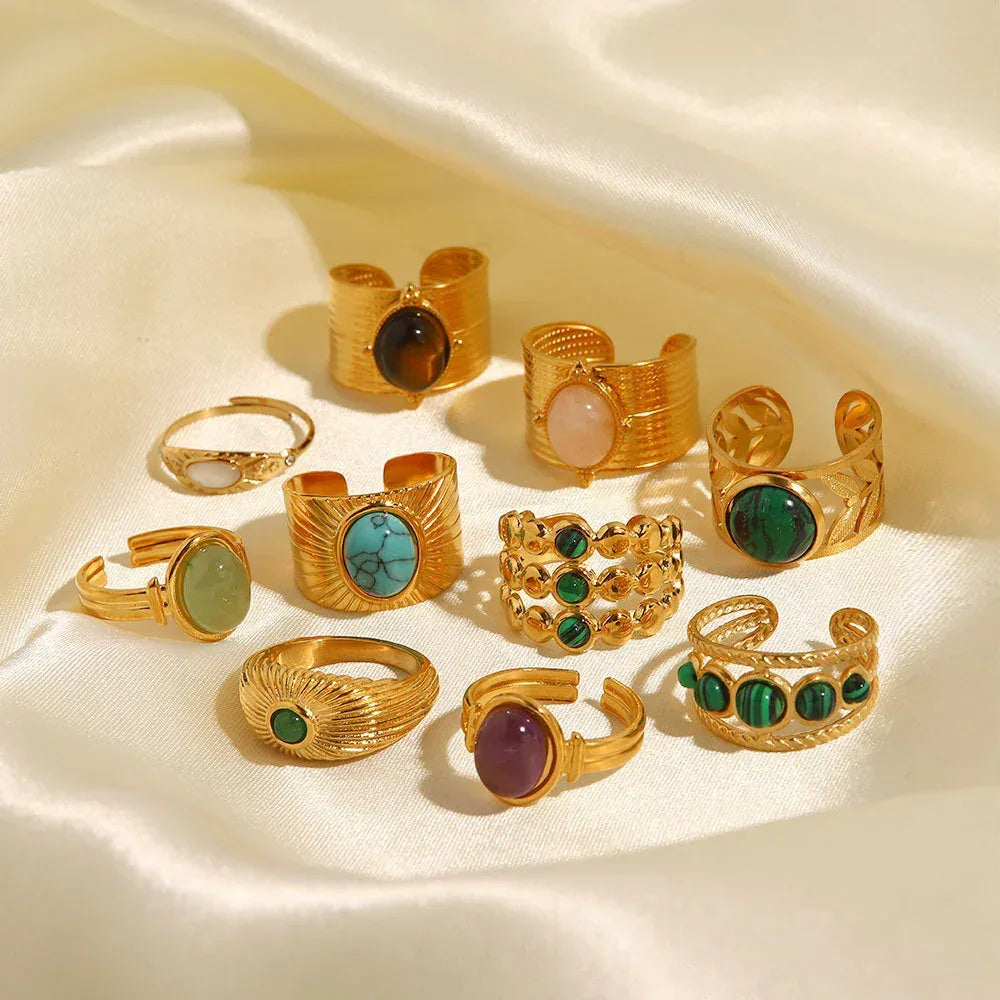 natural-gemstone-titanium-steel-open-end-ring - Viexta
