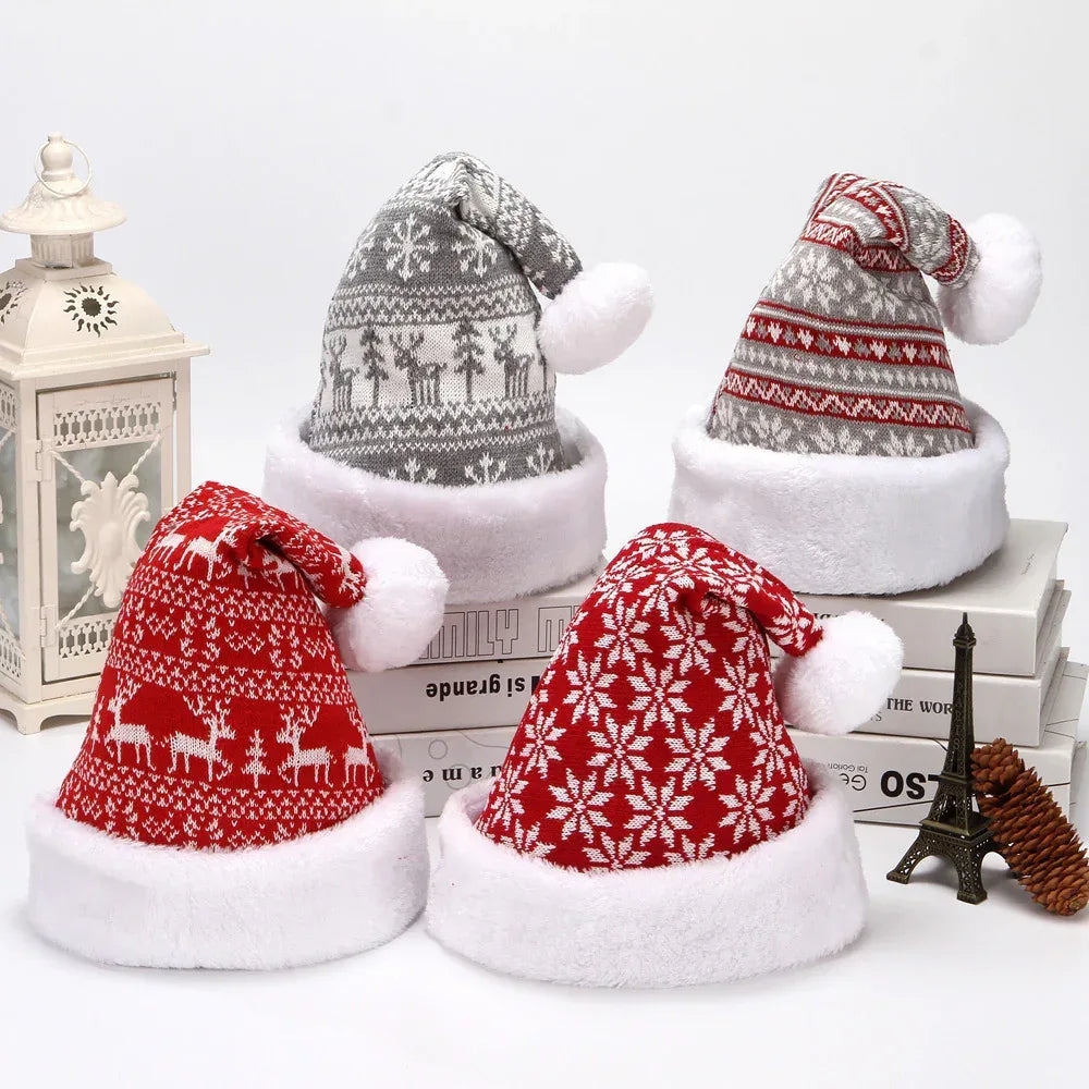 Snowflake Deer Knitted Wool Flannel Christmas Hat - Viexta