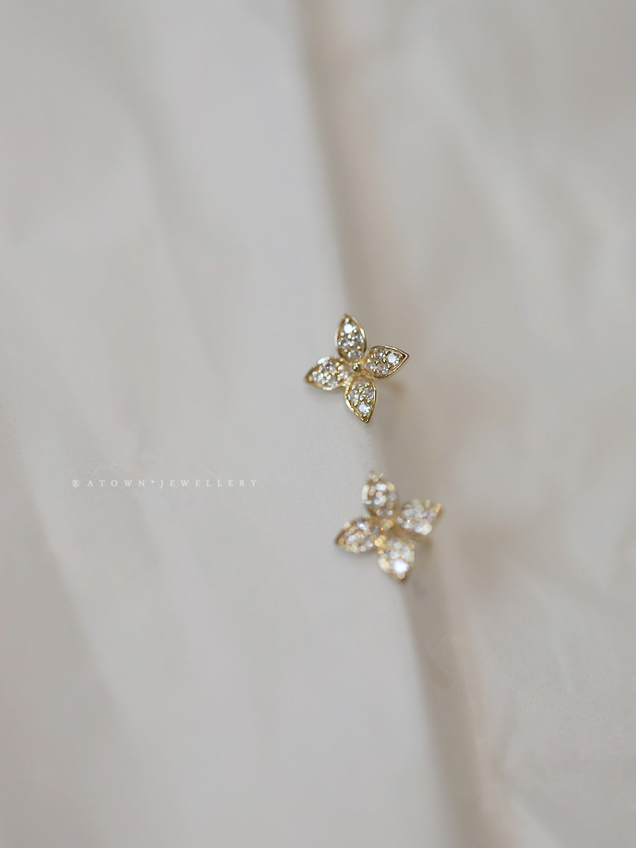 Female S925 Silver Plating 14K Flower Earrings