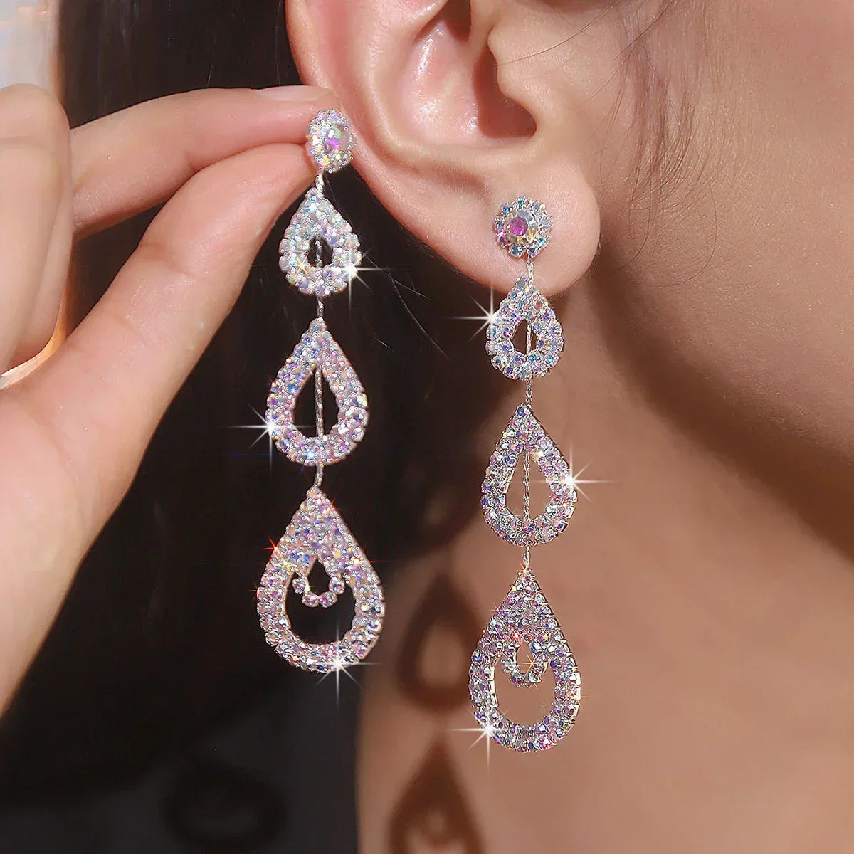 Rhinestone Long Earrings - Viexta