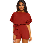 Short-sleeved Lace-up Jumpsuit - Viexta