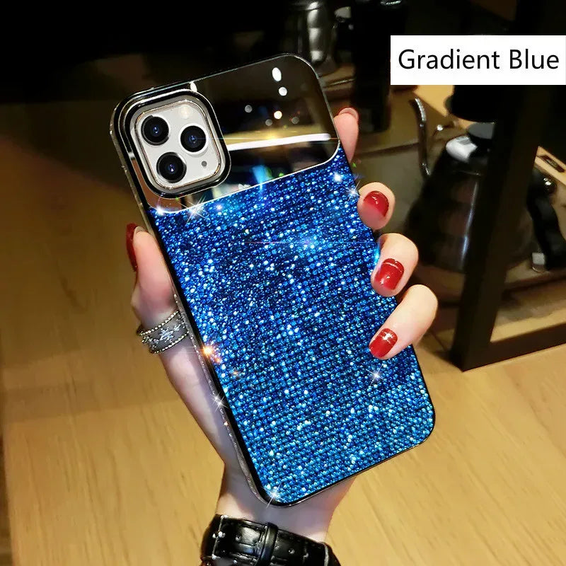 Gradient Rhinestone Mirror Phone Case - Viexta