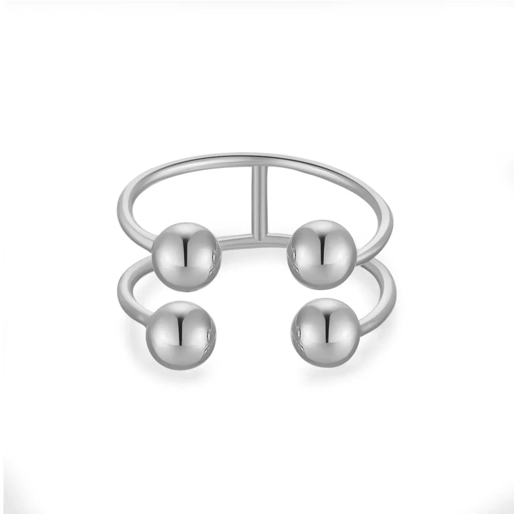 S925 Silver Four-ball Gold U-shaped Adjustable Ring - Viexta