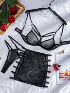 sheer-mesh-steel-ring-push-up-lingerie-three-piece-set - Viexta