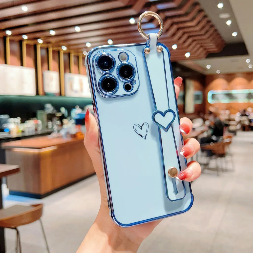 Electroplated Hollow Heart Wrist iPhone Case - Viexta