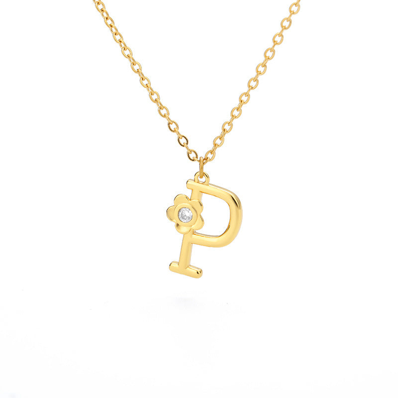 Rose English Alphabet Pendant Necklace