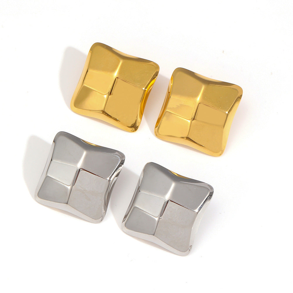 Embossed Cube Titanium Steel Earrings