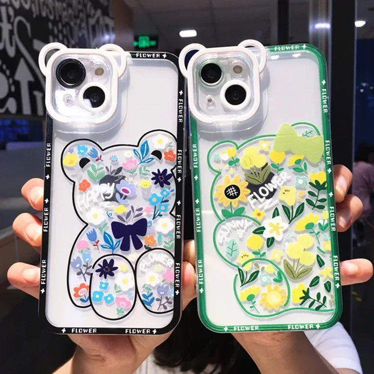 Cute Cartoon Bear Flower Holder iPhone case - Viexta