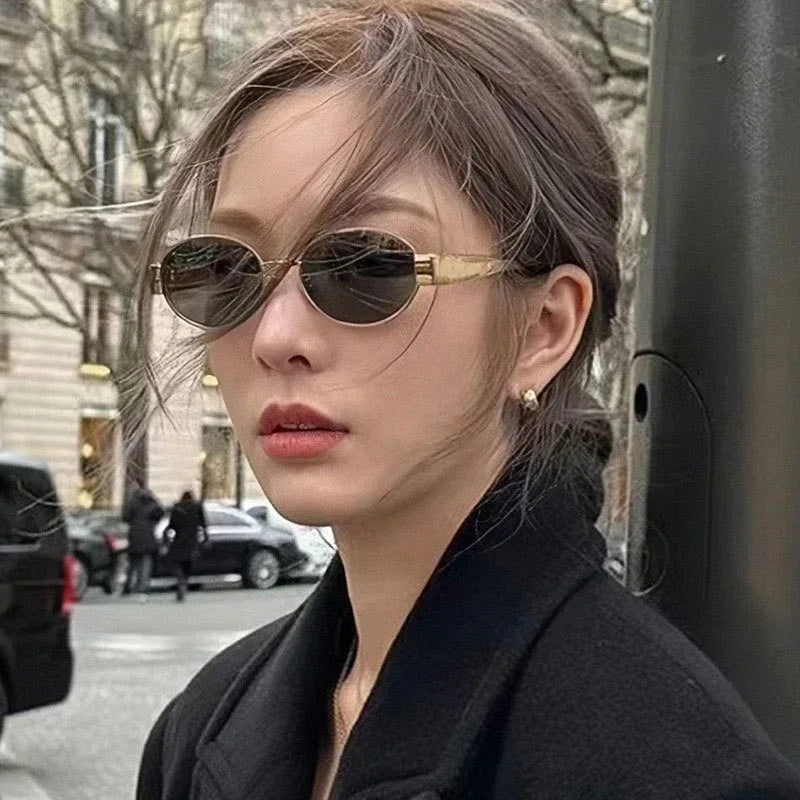 Oval Women's Metal Vintage Sunglasses - Viexta