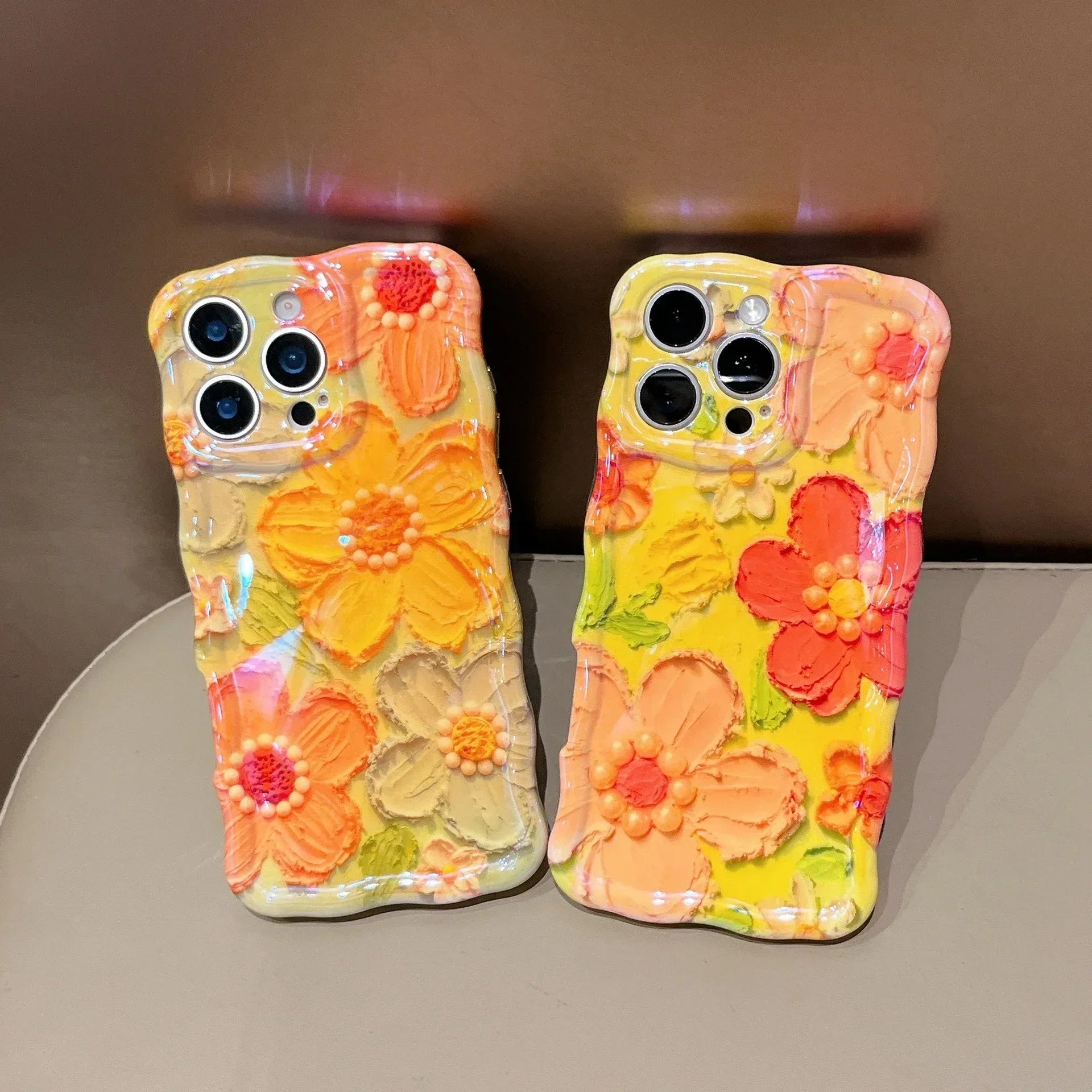Twist-edge Blue Light Oil Painting Flower High-end iPhone Case - Viexta