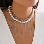 pearl-tassel-double-layer-retro-necklace - Viexta