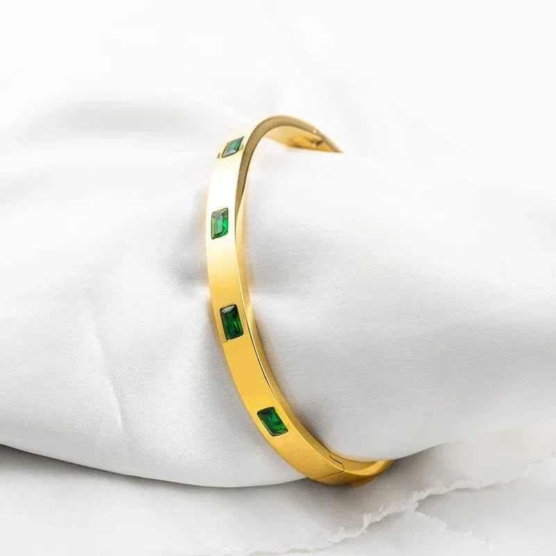 Stainless Steel Emerald Studded Kada - Viexta