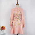 Collar Single-breasted Lantern Sleeve Dress - Viexta
