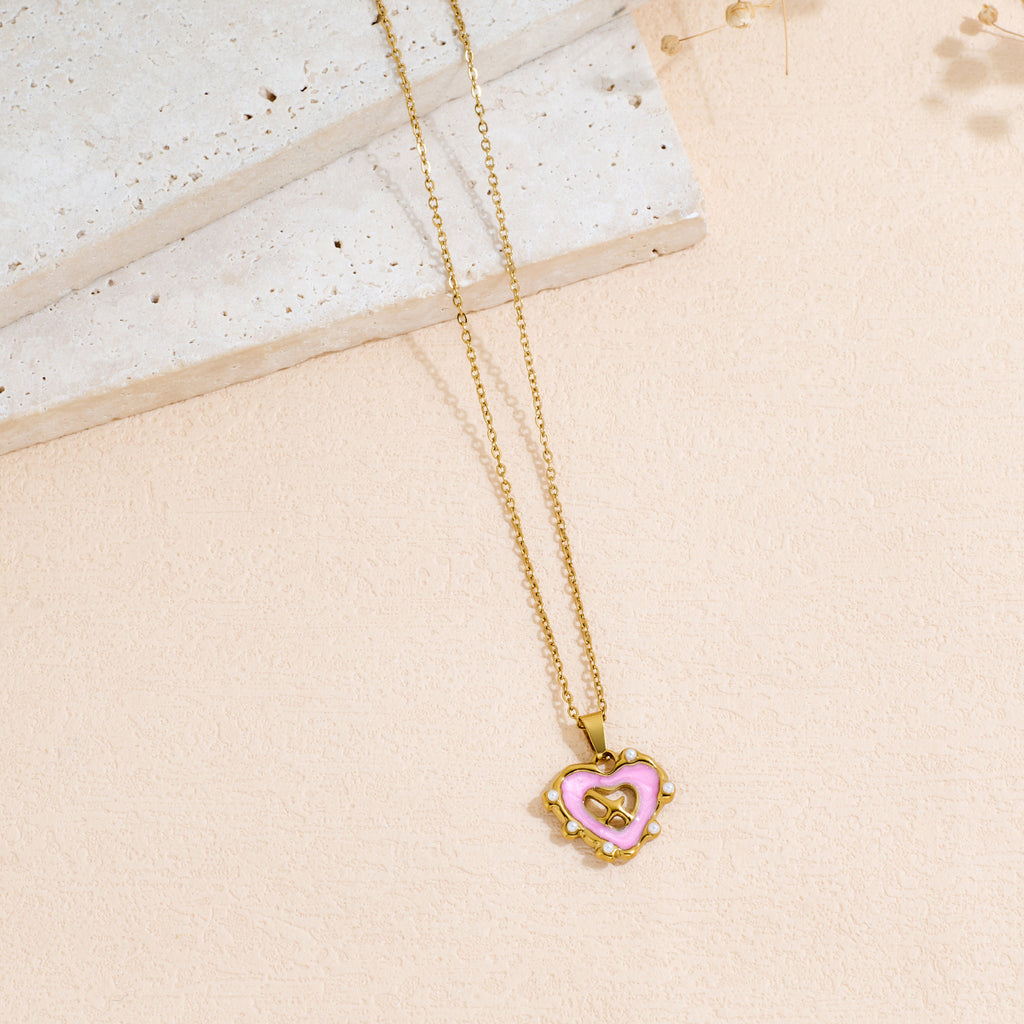 Stainless Steel Oil-dripping Heart-shaped Pendant Necklace