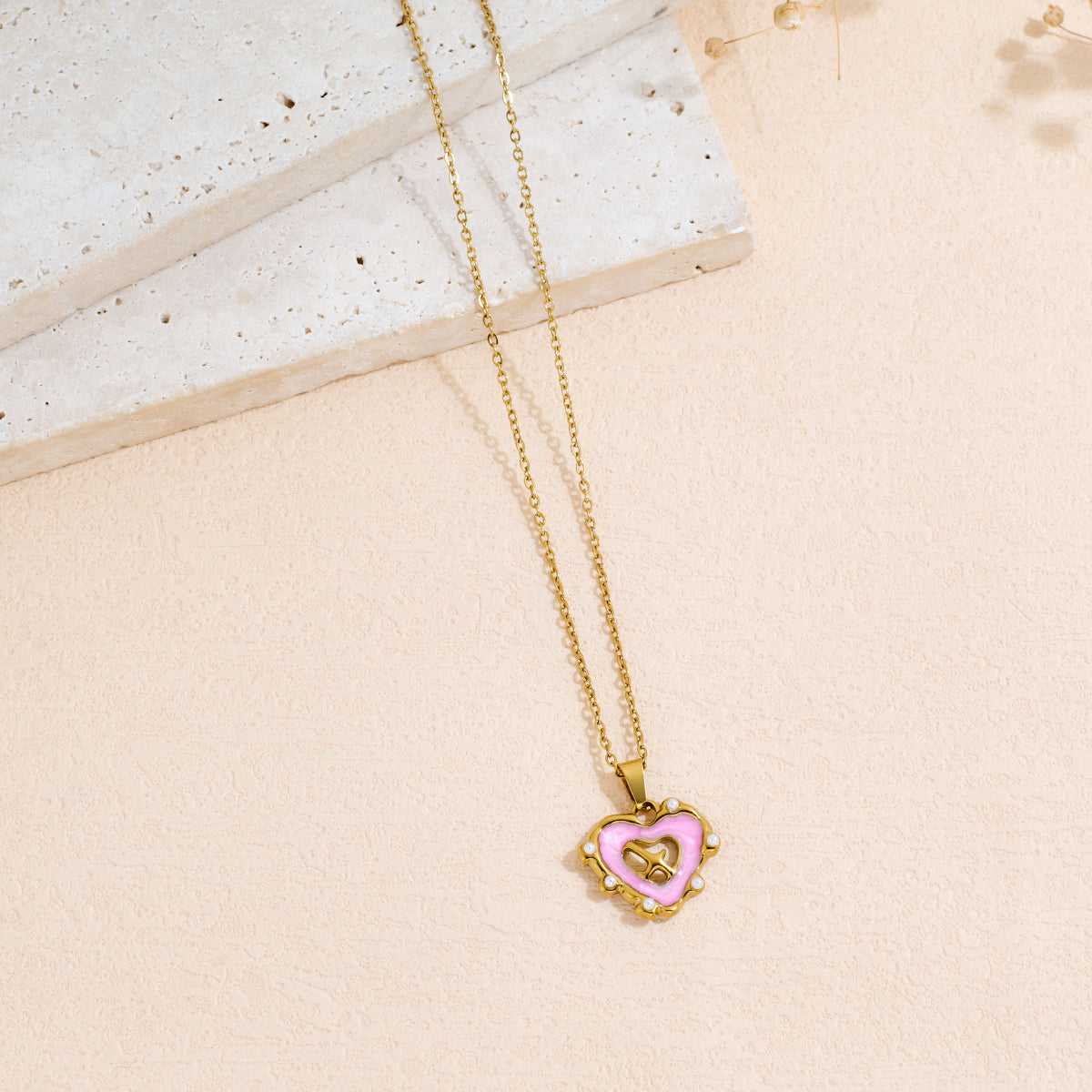 Stainless Steel Oil-dripping Heart-shaped Pendant Necklace