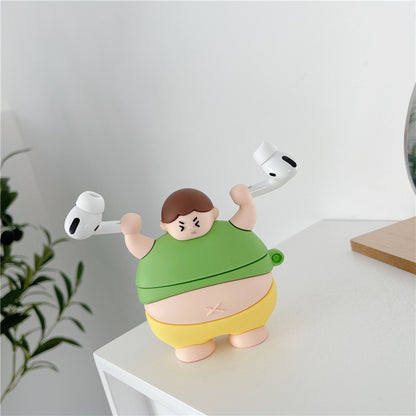 3D Cute Little Fat Man Lifting Weights Silicon AirPods Pro Cases