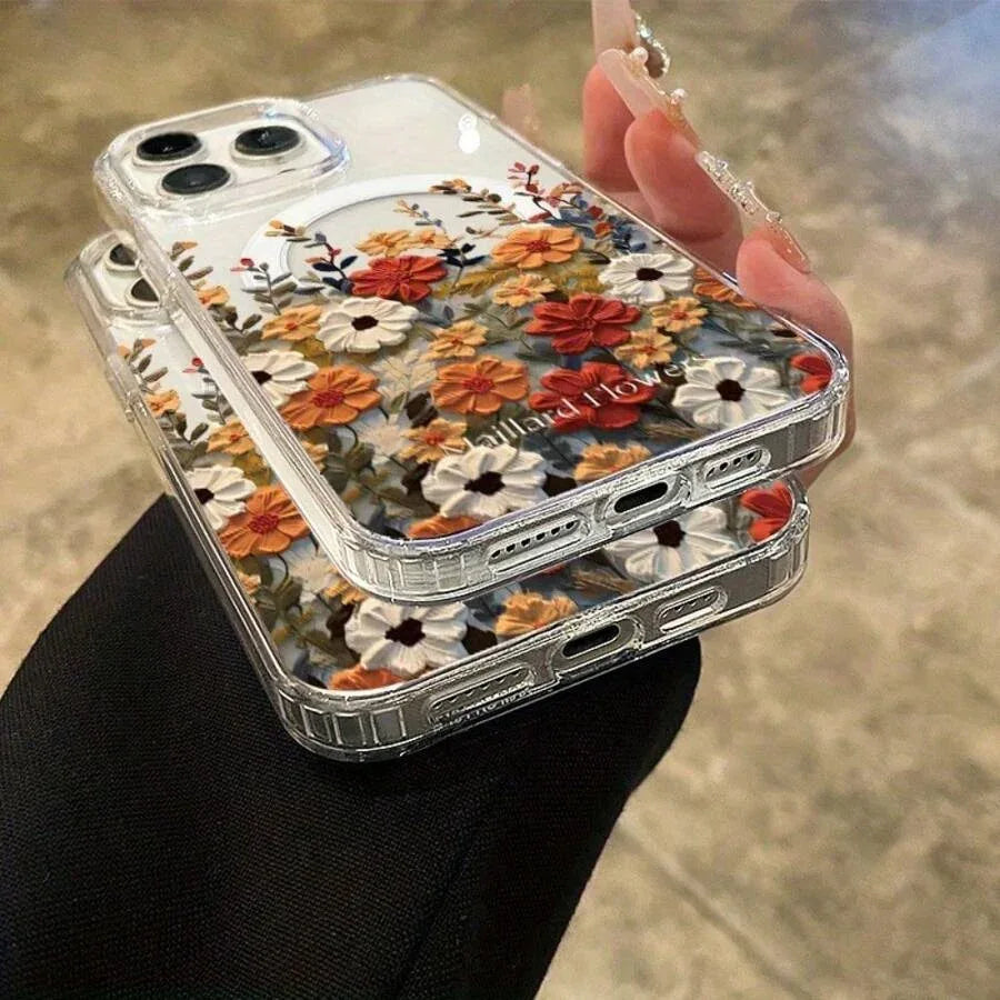 Magnetic Transparent Floral iPhone Case - Viexta