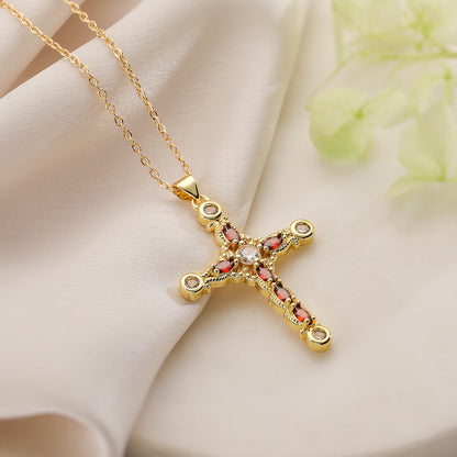 Affordable LuxuryPlated Real Gold Zircon Cross Pendant Necklace