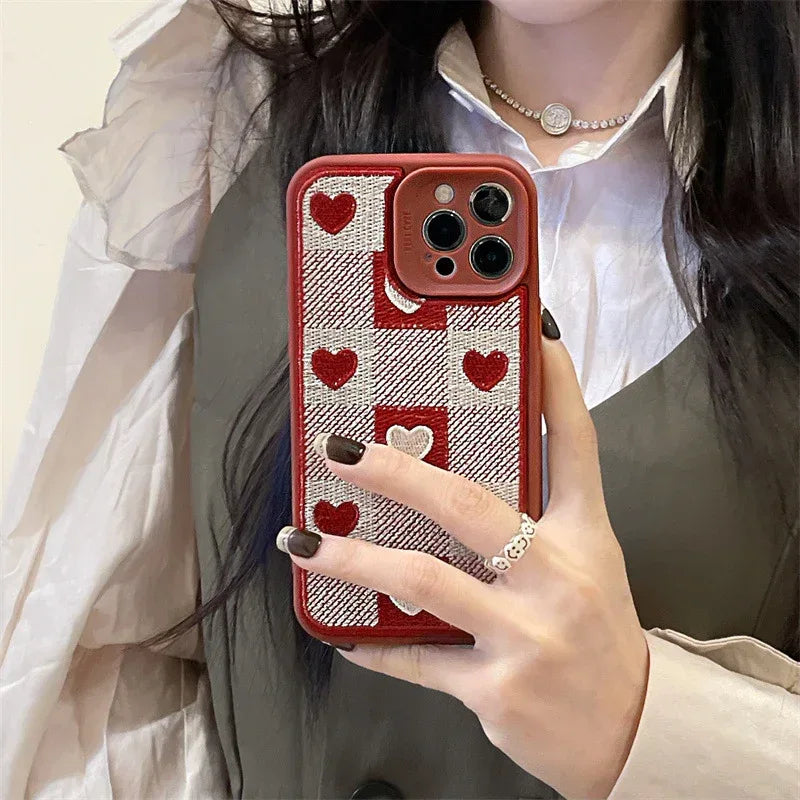 Chessboard Grid Love Embroidery iPhone Case - Viexta