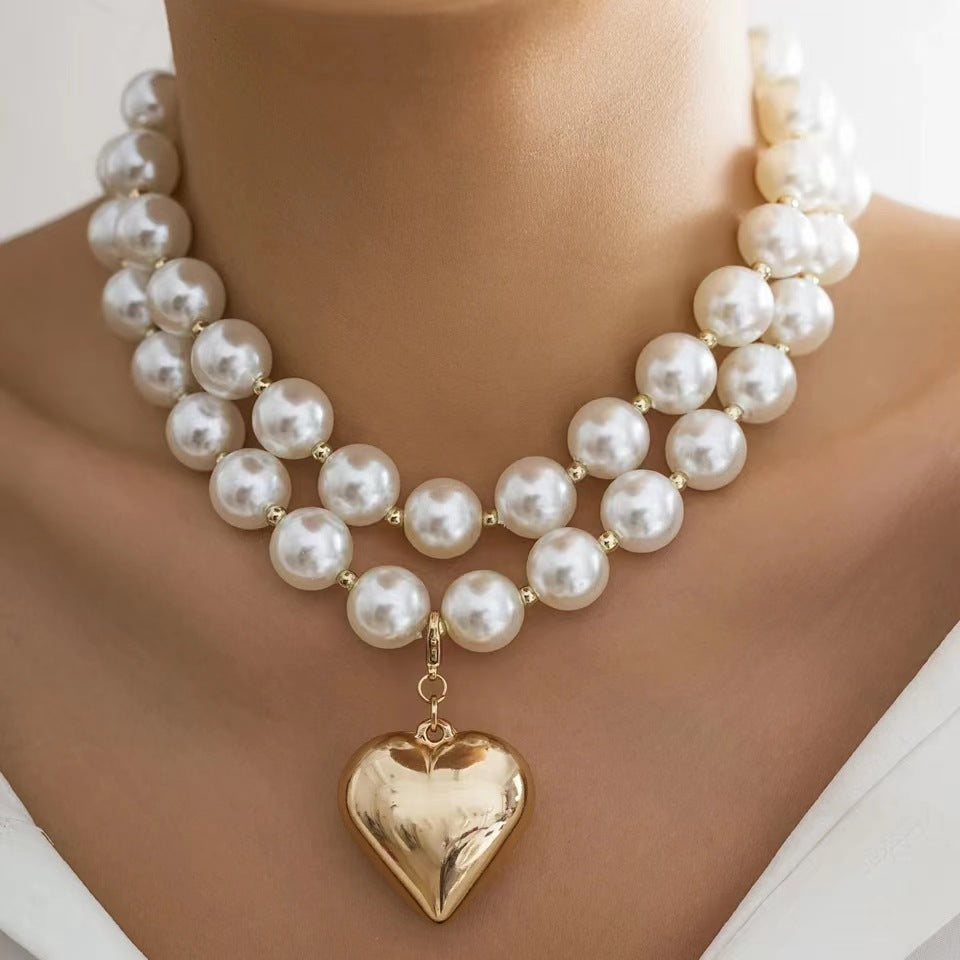 Layered Pearl Neckwear Heart Chain