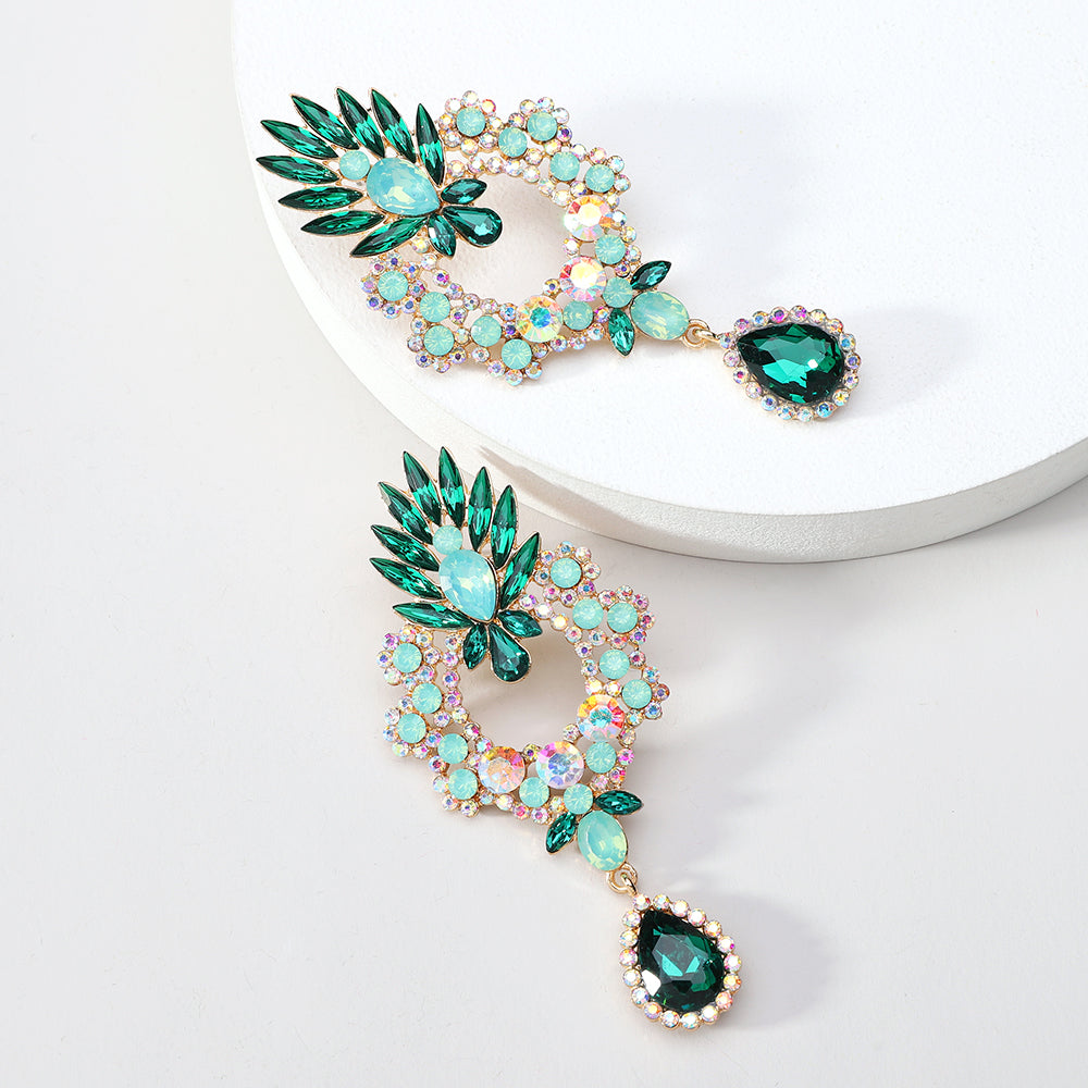 Rhinestone Teardrop Pendant Large Earrings