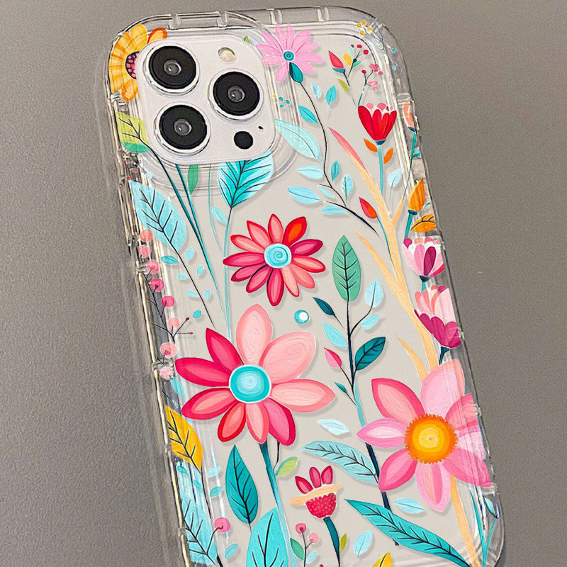 Transparent Colorful Flowers iPhone Case