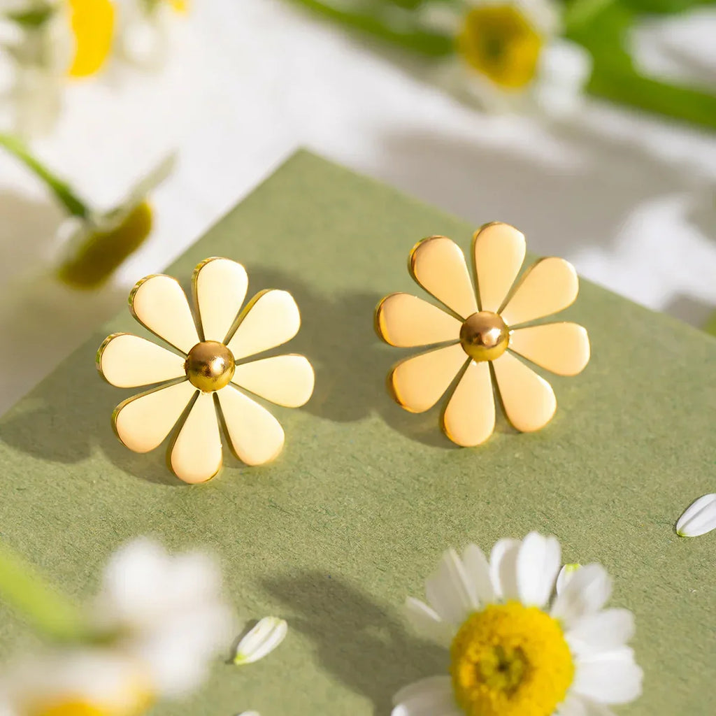 summer-18k-gold-stainless-steel-flower-earrings - Viexta
