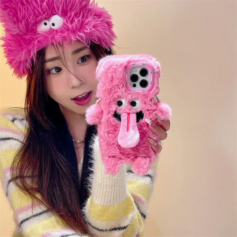 Funny Sticking Tongue Out Cartoon Plush iPhone Case - Viexta