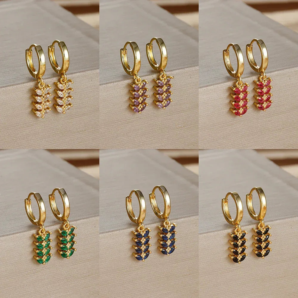 wheat-leaf-shaped-earring-zircon - Viexta