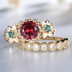 Gold-plated Inlaid Red Flower Ring - Viexta