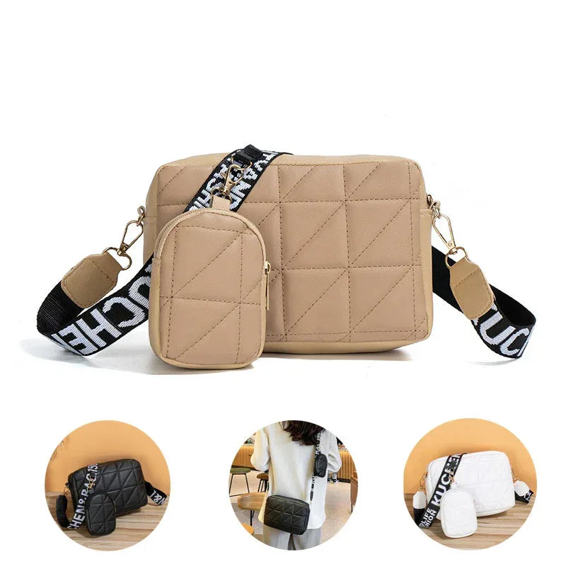 2Pcs Rhombus Shoulder Bag With Wallet Letter Print Wide Shoulder Strap Small Square Bag Large Capacity Cell Phone Crossbody Bags - Viexta