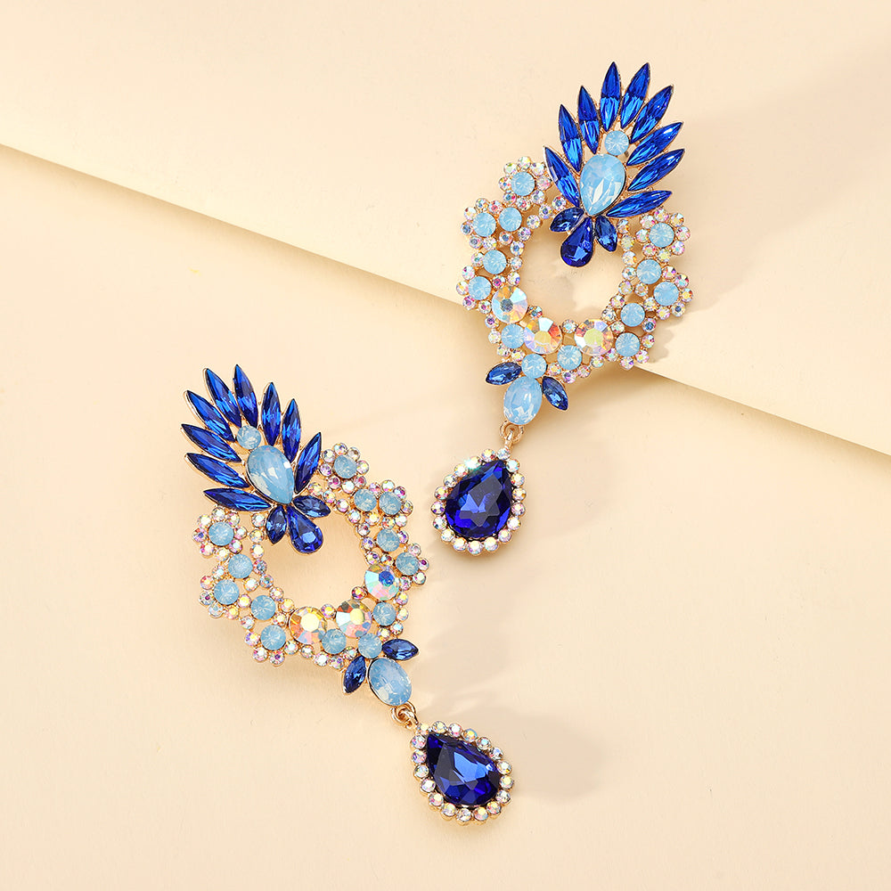 Rhinestone Teardrop Pendant Large Earrings