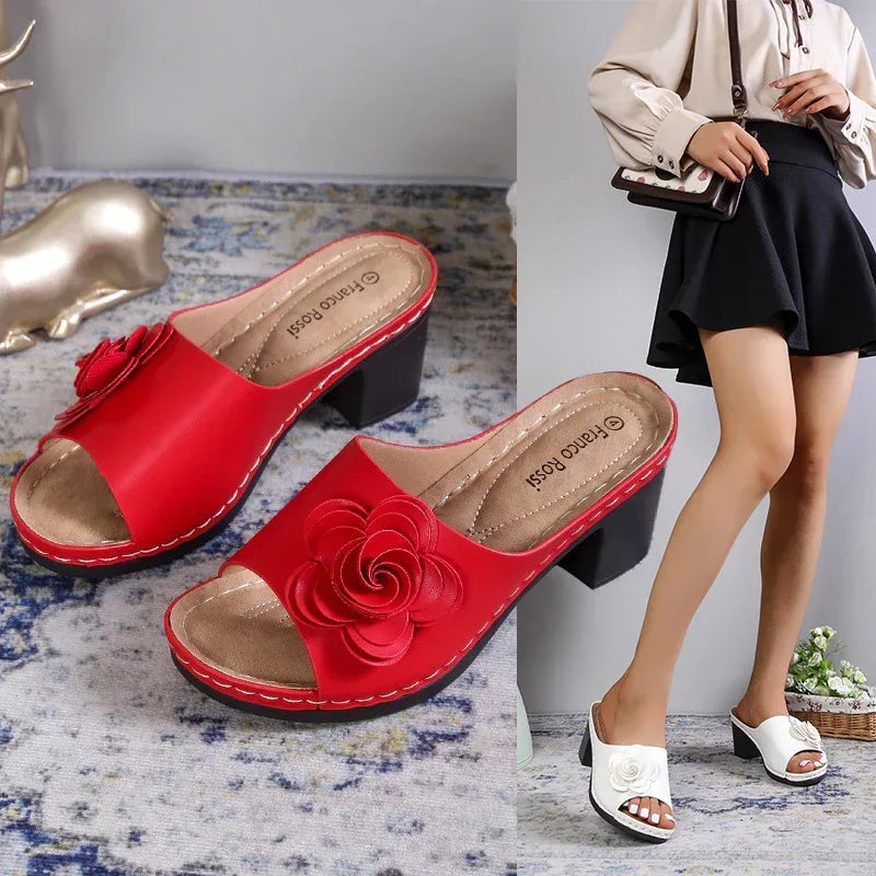 Wedge Flower Solid Color Sandals - Viexta