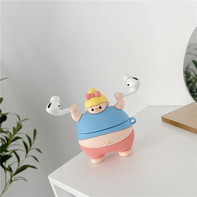 3D Cute Little Fat Man Lifting Weights Silicon AirPods Pro Cases - Viexta