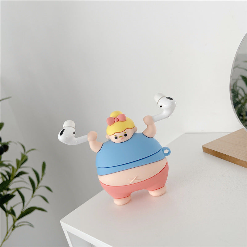 3D Cute Little Fat Man Lifting Weights Silicon AirPods Pro Cases