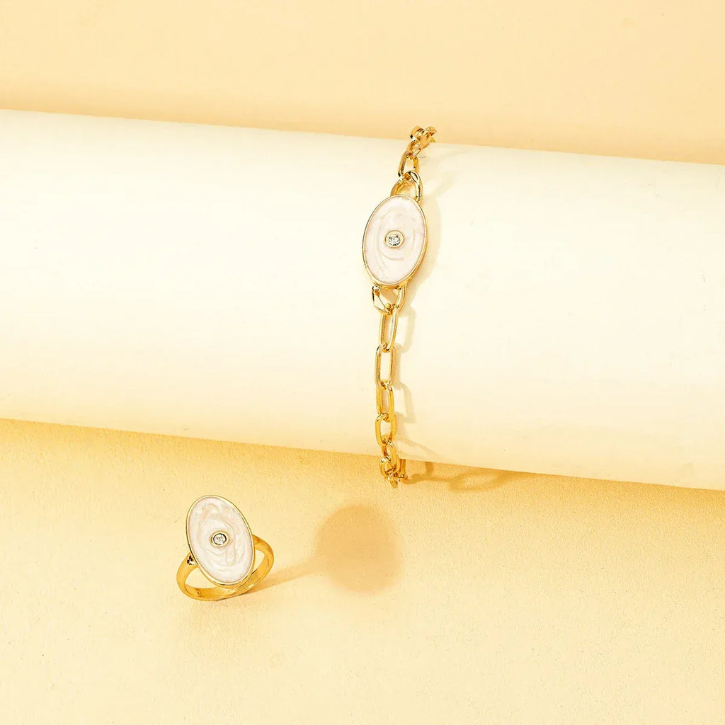 Rose Flower Dripping Oil Bracelet Ring Suit - Viexta