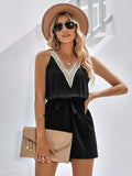 Casual Lace V-neck Sleeveless Jumpsuit - Viexta
