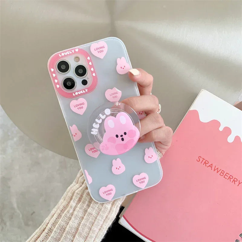 Love Sticker Cartoon Rabbit Stand iPhone Case - Viexta