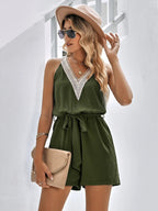 Casual Lace V-neck Sleeveless Jumpsuit - Viexta