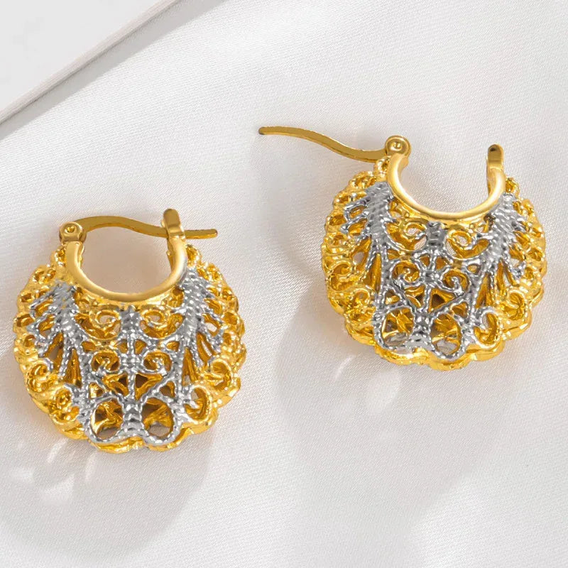 Two-color Pocket Carved Earrings - Viexta