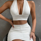 Halter Lace-up Hip Skirt Two-piece Set - Viexta